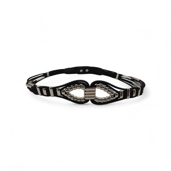 The Limited Vintage Black Multi Strand Elastic Cord Silver Bead Belt Large Goth main image 5
